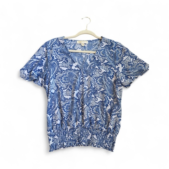 Michael Kors Blue Paisley V-Neck Blouse Size M - Picture 1 of 5